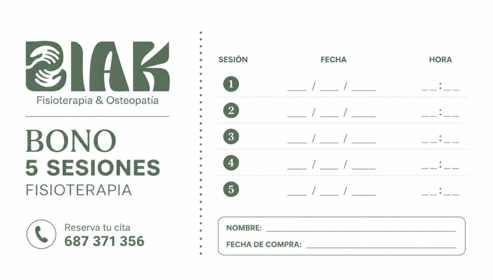 Bono de 10 sesiones de fisioterapia en BIAK Fisioterapia & Osteopatía, Bilbao Bono de 5 sesiones de fisioterapia en BIAK Fisioterapia & Osteopatía, Bilbao